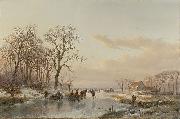 Andreas Schelfhout Een bevroren vaart bij de Maas oil painting on canvas